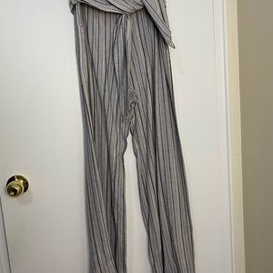 Free People Gray Striped Wide Leg Jumpsuit
